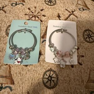 Charming Stainless Steel Bracelet Set with Silver and Pink Accents